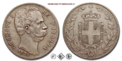 Regno d'Italia, UMBERTO I, LIRE 5 (SCUDO), 1879, Zecca di Roma, ARGENTO, BB, (Pagani 590) / monete italiane moderne (moneta italiana moderna - scudi d'argento da collezione - Casa Savoia) | Moruzzi Numismatica