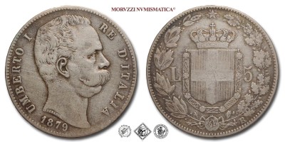 Regno d'Italia, UMBERTO I, LIRE 5 (SCUDO), 1879, Zecca di Roma, ARGENTO, BB, (Pagani 590) / monete italiane moderne (moneta italiana moderna - scudi d'argento da collezione - Casa Savoia) | Moruzzi Numismatica