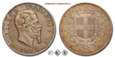 Regno d'Italia, VITTORIO EMANUELE II, LIRE 5 (SCUDO), 1872 M, Zecca di Milano, ARGENTO, BB, (Pagani 494) / monete italiane moderne (moneta italia moderna d'argento - scudi da collezione - Casa Savoia) | Moruzzi Numismatica