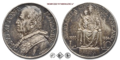 Città del Vaticano, PIO XI, Ratti, LIRE 10, 1933-1934, Zecca di Roma, ARGENTO, mBB, (Pagani 626) / monete papali pontificie vaticane d'argento (moneta papale pontificia vaticana da collezione) | Moruzzi Numismatica