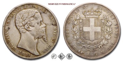 Regno di Sardegna, VITTORIO EMANUELE II, LIRE 5 (SCUDO), 1851, Zecca di Torino, ARGENTO, BB​​​​​​​, (R), (Pagani 372) / monete italiane moderne rare (moneta italiana moderna rara da collezione - scudi rari d'argento - Casa Savoia) | Moruzzi Numismatica