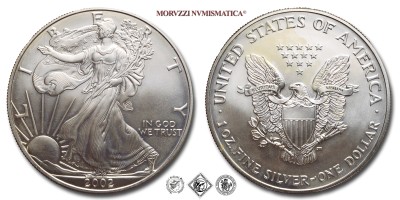 Stati Uniti, DOLLARO, American Eagle, 2002, Zecca di Philadelphia, ARGENTO, FDC, (KM 273) / USA - United States of America ONE DOLLAR (WORLD SILVER COINS - monete mondiali americane moderne - moneta mondiale americana moderna - dollari d'argento) | Moruzzi Numismatica