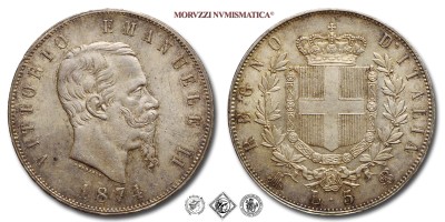Regno d'Italia, VITTORIO EMANUELE II, LIRE 5 (SCUDO), 1874 M, Zecca di Milano, ARGENTO, qFDC, (Pagani 498) / monete italiane moderne (moneta italia moderna d'argento - scudi da collezione - Casa Savoia) | Moruzzi Numismatica
