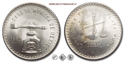 Messico, STATI UNITI, ONCIA, 1980, Zecca di Città del Messico, ARGENTO, q​​​​​​​FDC, (KM M49b.4) / ESTADOS UNIDOS MEXICANOS Onza monedas mexicanas de plata de la Casa de Moneda de México (World & Mexican SILVER coins - monete mondiali messicane d'argento - moneta mondiale messicana da collezione) | Moruzzi Numismatica