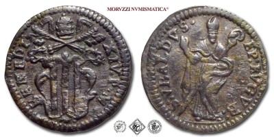 Stato Pontificio, BENEDETTO XIV, Lambertini, QUATTRINO, *Senza data, S • VBALDVS • - EP • EVGVB • figura di S. Ubaldo a capo scoperto e mitria in basso, Zecca di Gubbio, RAME, BB, (Muntoni 551) / monete papali pontificie (moneta papale pontificia da collezione) | Moruzzi Numismatica