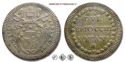 Stato Pontificio, PIO VI, Braschi, BAIOCCHI ROMANI 2, A XIII, Zecca di Roma, RAME, q​​​​​​​SPL, (Muntoni 105) / monete papali pontificie (moneta papale pontificia da collezione) | Moruzzi Numismatica