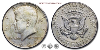 Stati Uniti d'America, DOLLARO 1/2, Kennedy, 1964, Zecca di Philadelphia, ARGENTO, SPL, (KM 202) / USA - United States of America Silver Half Dollar COINS (monete mondiali moderne da collezione - mezzi dollari americani - moneta mondiale moderna d'argento) | Moruzzi Numismatica