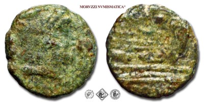 ANONIMO, QUADRANTE, dopo il 211 a.C., testa di Ercole con la leontè e dietro 3 globetti (•••) / prua e sotto 3 globetti (•••), Zecca di Roma, BRONZO, qBB, (Crawford 56/5) / monete romane repubblicane antiche (moneta antica della Repubblica Romana) | Moruzzi Numismatica
