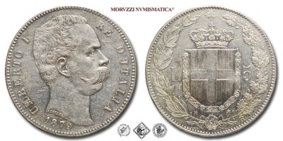 Regno d'Italia, UMBERTO I, LIRE 5 (SCUDO), 1879, Zecca di Roma, ARGENTO, qFDC, (Pagani 590) / monete italiane moderne (moneta italiana moderna - scudi d'argento da collezione - Casa Savoia) | Moruzzi Numismatica