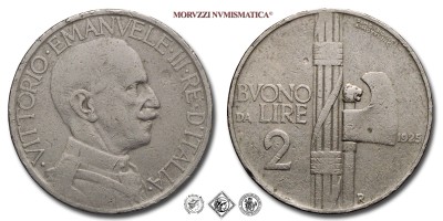 Regno d'Italia, VITTORIO EMANUELE III, BUONO DA 2 LIRE, Fascio, 1925, Zecca di Roma, NICHEL, qBB, (NC), (Pagani 743) / monete italiane moderne (moneta italiana moderna da collezione - Casa Savoia) | Moruzzi Numismatica