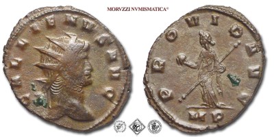 GALLIENO, ANTONINIANO, 253-268 d.C., PROVID AVG / MP la Providentia stante con il globo e lo scettro, Zecca di Mediolanum, BRONZO, BB, (RIC 508a) / monete romane imperiali antiche (moneta romana imperiale antica - Impero Romano) | Moruzzi Numismatica