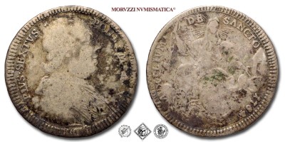 Stato Pontificio, PIO VI, Braschi, SCUDO 1/5, 1784 A X, AVXILIVM • DE SANCTO la chiesa seduta su nubi, Zecca di Roma, MISTURA, MB, (Muntoni 41) / monete papali pontificie (moneta papale pontificia da collezione) | Moruzzi Numismatica