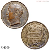 Francia, CARLO LUCIANO BONAPARTE, MEDAGLIA IN BRONZO, 1857, Opus A. Dumont, H. Ponscarme, BB / France CHARLES LUCIEN JULES LAURENCE BONAPARTE Médailles de BRONZE pour A CHARLES BONAPARTE LES AMIS DE LA SCIENCE (medaglie mondiali europee francesi da collezione) | Moruzzi Numismatica