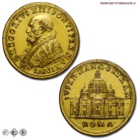 Stato Pontificio, GREGORIO XIII, Boncompagni, MEDAGLIA ANNUALE IN BRONZO DORATO, Costruzione di San Pietro, 1584, Opus Lorenzo Fragni, SPL, (RRR), (Modesti CNORP 795) / medaglie papali pontificie annuali rare da collezione | Moruzzi Numismatica