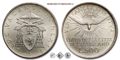 Città del Vaticano, SEDE VACANTE 1963, LIRE 500, Card. Aloisi Masella, Zecca di Roma, ARGENTO, FDC, (Pagani 980) / monete papali pontificie vaticane d'argento (moneta papale pontificia vaticana delle Sedi Vacanti) | Moruzzi Numismatica