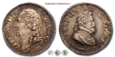 Francia, LUIGI XVIII, MEDAGLIETTA IN ARGENTO, Restaurazione Borbonica, 1818, Opus Joseph Eugene Dubois, FDC, (Collignon 127) / LOUIS XVIII ROI FRANCE Médailles d'argent pour la Restauration bourbonienne (medaglie mondiali europee francesi d'argento) | Moruzzi Numismatica