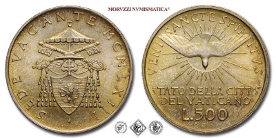 Città del Vaticano, SEDE VACANTE 1963, LIRE 500, Card. Aloisi Masella, Zecca di Roma, ARGENTO, FDC, (Pagani 980) / monete papali pontificie vaticane d'argento (moneta papale pontificia vaticana delle Sedi Vacanti) | Moruzzi Numismatica