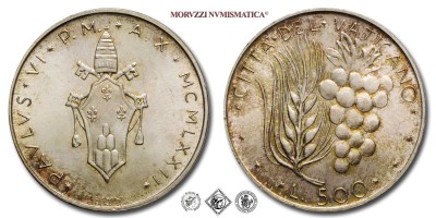 Città del Vaticano, PAOLO VI, Montini, LIRE 500, 1972 A X, Zecca di Roma, ARGENTO, FDC, (Pagani 990) / monete papali vaticane d'argento (moneta papale vaticana da collezione) | Moruzzi Numismatica
