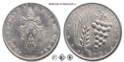 Città del Vaticano, PAOLO VI, Montini, LIRE 500, 1970 A VIII, Zecca di Roma, ARGENTO, qFDC, (Pagani 988) / monete papali vaticane d'argento (moneta papale vaticana da collezione) | Moruzzi Numismatica