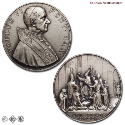 Città del Vaticano, PAOLO VI, Montini, MEDAGLIA IN METALLO BIANCO, Apertura Porta Santa, 1975, Opus F. Mina, FDC, (Macri-Marinelli 321) / medaglie papali pontificie straordinarie da collezione | Moruzzi Numismatica