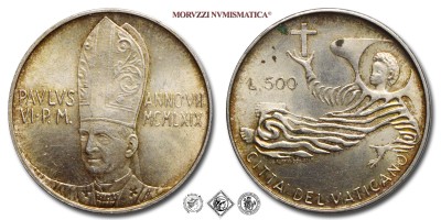 Città del Vaticano, PAOLO VI, Montini, LIRE 500, 1969 A VII, Zecca di Roma, ARGENTO, FDC, (Pagani 987) / monete papali vaticane d'argento (moneta papale vaticana da collezione) | Moruzzi Numismatica