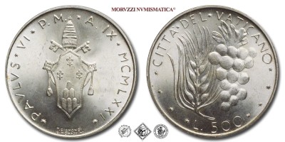Città del Vaticano, PAOLO VI, Montini, LIRE 500, 1971 A IX, Zecca di Roma, ARGENTO, FDC, (Pagani 989) / monete papali vaticane d'argento (moneta papale vaticana da collezione) | Moruzzi Numismatica