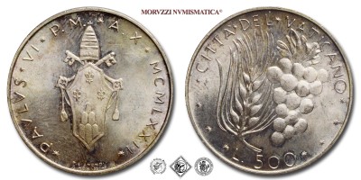 Città del Vaticano, PAOLO VI, Montini, LIRE 500, 1972 A X, Zecca di Roma, ARGENTO, FDC, (Pagani 990) / monete papali vaticane d'argento (moneta papale vaticana da collezione) | Moruzzi Numismatica