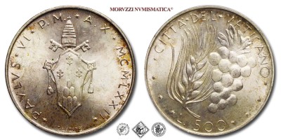 Città del Vaticano, PAOLO VI, Montini, LIRE 500, 1972 A X, Zecca di Roma, ARGENTO, FDC, (Pagani 990) / monete papali vaticane d'argento (moneta papale vaticana da collezione) | Moruzzi Numismatica