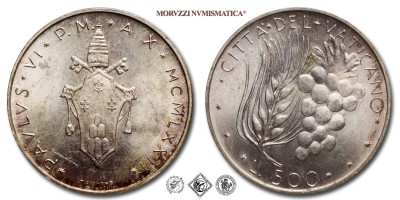 Città del Vaticano, PAOLO VI, Montini, LIRE 500, 1972 A X, Zecca di Roma, ARGENTO, FDC, (Pagani 990) / monete papali vaticane d'argento (moneta papale vaticana da collezione) | Moruzzi Numismatica