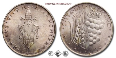 Città del Vaticano, PAOLO VI, Montini, LIRE 500, 1972 A X, Zecca di Roma, ARGENTO, FDC, (Pagani 990) / monete papali vaticane d'argento (moneta papale vaticana da collezione) | Moruzzi Numismatica