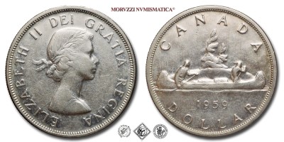 Canada, ELISABETTA II, DOLLARO, Voyageur, 1959, Royal Canadian Mint of Ottawa, ARGENTO, FDC, (KM 54) / Queen Elizabeth II ONE SILVER DOLLAR World coins (monete mondiali moderne d'argento da collezione - dollari canadesi) Dollar canadien | Moruzzi Numismatica