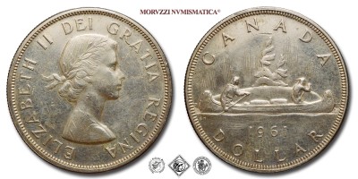 Canada, ELISABETTA II, DOLLARO, Voyageur, 1961, Royal Canadian Mint of Ottawa, ARGENTO, SPL, (KM 54) / Queen Elizabeth II ONE SILVER DOLLAR World coins (monete mondiali moderne d'argento da collezione - dollari canadesi) Dollar canadien | Moruzzi Numismatica