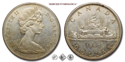 Canada, ELISABETTA II, DOLLARO, Voyageur, 1965, Royal Canadian Mint of Ottawa, ARGENTO, FDC, (KM 54) / Queen Elizabeth II ONE SILVER DOLLAR World coins (monete mondiali moderne d'argento da collezione - dollari canadesi) Dollar canadien | Moruzzi Numismatica