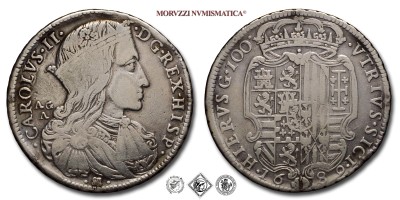 Regno di Napoli, CARLO II DI BORBONE, GRANA 100, 1689, Zecca di Napoli, ARGENTO, MB, (Pannuti-Riccio 2a) / monete italiane preunitarie napoletane borboniche moderne d'argento (moneta italiana preunitaria napoletana borbonica da collezione) | Moruzzi Numismatica