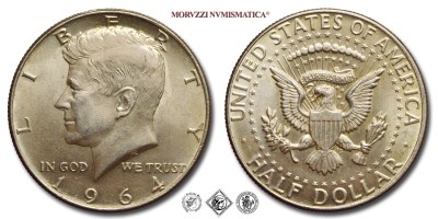 Stati Uniti d'America, DOLLARO 1/2, Kennedy, 1964, Zecca di Philadelphia, ARGENTO, qFDC, (KM 202) / USA - United States of America Silver Half Dollar COINS (monete mondiali moderne da collezione - mezzi dollari americani - moneta mondiale moderna d'argento) | Moruzzi Numismatica