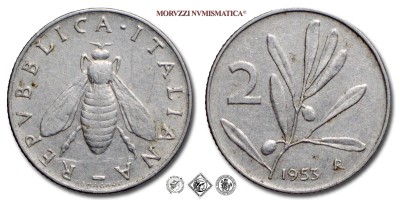 Repubblica Italiana, LIRE 2, 1953, Olivo, Zecca di Roma, ITALMA, mBB, (Pagani 2406) / monete italiane moderne (moneta italiana moderna da collezione) | Moruzzi Numismatica