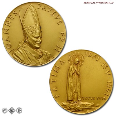 Città del Vaticano, GIOVANNI PAOLO II, Wojtyla, MEDAGLIA IN BRONZO, Visita in Portogallo-Fatima, 1991, Opus Loredana Pancotto, FDC, (R) / Papież Jan Paweł II Karol Józef Wojtyła (medaglie papali pontificie vaticane rare da collezione) | Moruzzi Numismatica