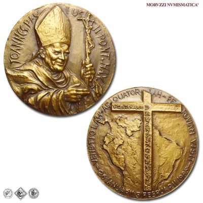 Città del Vaticano, GIOVANNI PAOLO II, Wojtyla, MEDAGLIA IN BRONZO, Visita in Venezuela-Perú-Ecuador, 1985, Opus Mario Rudelli, FDC, (R), (CRW 0500) / Papież Jan Paweł II Karol Józef Wojtyła (medaglie papali pontificie vaticane rare da collezione) | Moruzzi Numismatica