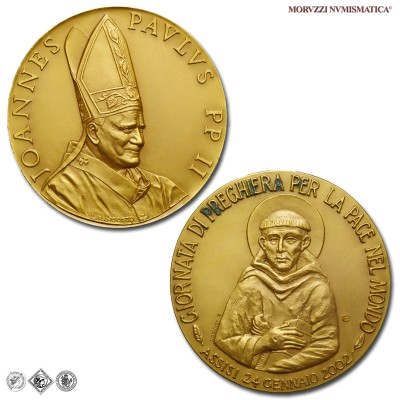 Città del Vaticano, GIOVANNI PAOLO II, Wojtyla, MEDAGLIA IN BRONZO, Giornata di Preghiera Assisi, 2002, Opus Loredana Pancotto, FDC, (R) / Papież Jan Paweł II Karol Józef Wojtyła (medaglie papali pontificie vaticane rare da collezione) | Moruzzi Numismatica