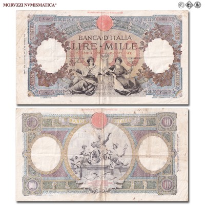 Regno d'Italia, Vittorio Emanuele III, BANCA D'ITALIA, LIRE 1000, Capranesi - Repubbliche Marinare (Fascio), 06.08.1943, Firme: Azzolini, Urbini, MB, (Vendemia 406) / banconote italiane (cartamoneta italiana da collezione - banconota da 1.000 lire) | Moruzzi Numismatica