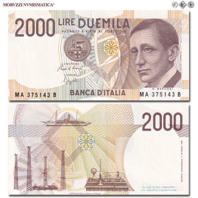 Repubblica Italiana, BANCA D'ITALIA, LIRE 2000, Marconi, 24.10.1990, Firme: Ciampi, Speziali, FDS, (Vendemia 505) / banconote italiane (cartamoneta italiana da collezione - banconota da 2.000 lire) | Moruzzi Numismatica