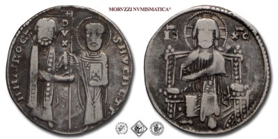 Repubblica di Venezia, MARINO MOROSINI, GROSSO, 1249-1253, . M • MAVROCE / • S • M • VENETI • San Marco porge il vessillo al Doge / Il Redentore nimbato seduto in trono, Zecca di Venezia, ARGENTO, MB, (Paolucci 1) / monete italiane veneziane d'argento (moneta italiana veneziana da collezione) | Moruzzi Numismatica