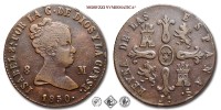 Spagna, ISABELLA II, MARAVEDIS 8, 1850 JA, Zecca di Jubia, RAME, mBB, (Calicò 488) / Isabel II de Borbón Reina de España monedas españolas de Cobre de la Real Fábrica de Moneda de Jubia (World COPPER coins - monete mondiali europee spagnole moderne - moneta mondiale europea spagnola da collezione) | Moruzzi Numismatica