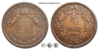 Ungheria, FRANCESCO GIUSEPPE I, KRAJCAR 4, 1868, Zecca di Kremnitz, RAME,  BB, (Huszár 2170) / Münzen von Franz Joseph I. von Österreich-Ungarn 4 Kreuzers Kremnica (World COPPER Coins - monete mondiali europee ungheresi - moneta mondiale europea ungherese da collezione) FERENCZ JÓZSEF I MAGYAR KIRÁLYI VÁLTÓ PÉNZ 4 Krajczár | Moruzzi Numismatica