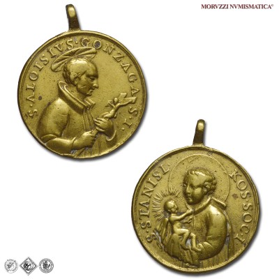 Italia, S. STANISLAO KOSTKA e S. LUIGI GONZAGA, MEDAGLIA VOTIVA, XVIII-XIX secolo, BB, (R) / medaglie italiane votive rare da collezione | Moruzzi Numismatica