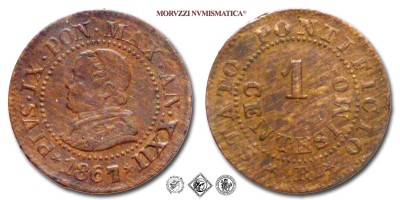Stato Pontificio, PIO IX, Mastai Ferretti, CENTESIMO, 1867 AN XXII, Zecca di Roma, RAME, BB​​​​​​​, (R), (Pagani 609) / monete papali pontificie rare (moneta papale pontificia rara da collezione) | Moruzzi Numismatica
