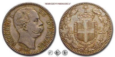 Regno d'Italia, UMBERTO I, LIRE 2, 1° tipo, 1881, Zecca di Roma, ARGENTO, FDC, (Pagani 591) / monete italiane moderne d'argento (moneta italiana moderna da collezione - Casa Savoia) | Moruzzi Numismatica