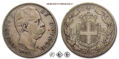 Regno d'Italia, UMBERTO I, LIRE 2, 1° tipo, 1882, Zecca di Roma, ARGENTO, mBB, (Pagani 592) / monete italiane moderne d'argento (moneta italiana moderna da collezione - Casa Savoia) | Moruzzi Numismatica