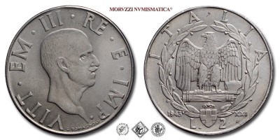 Regno d'Italia, VITTORIO EMANUELE III, LIRE 2, Impero, 1943 XXI, Zecca di Roma, ACMONITAL, SPL, (R), (Pagani 762) / monete italiane moderne rare (moneta italiana moderna rara da collezione - Casa Savoia) | Moruzzi Numismatica