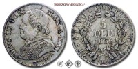 Stato Pontificio, PIO IX, Mastai Ferretti, SOLDI 5, 1866 A XXI, Zecca di Roma, ARGENTO, SPL, (R), (Pagani 585) / monete papali pontificie rare d'argento (moneta papale pontificia rara da collezione) | Moruzzi Numismatica